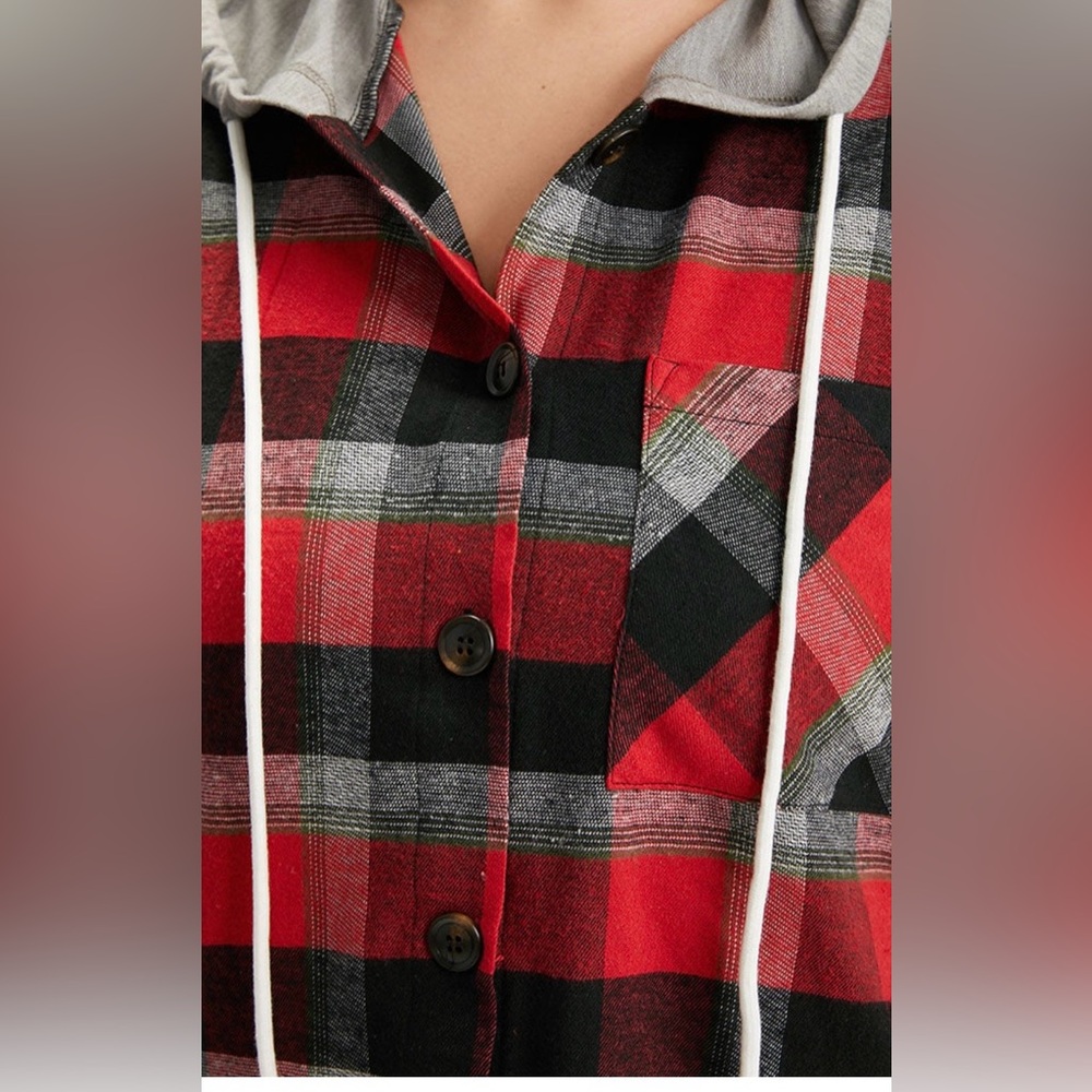 Bloomchic Plaid Patchwork Hooded Drawstring Butto… - image 4